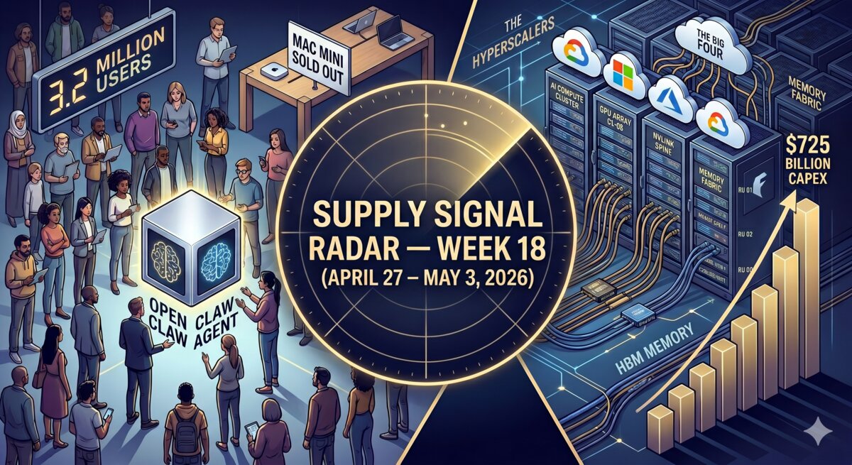 Consumer AI demand graphic connecting local inference adoption, Mac mini shortages, and memory allocation pressure.