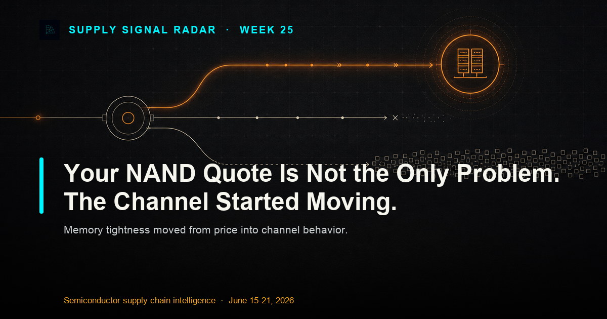 Supply Signal Radar Week 25 — your NAND quote is not the only problem; memory supply reroutes to AI data centers as the channel moves.